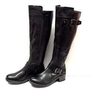 MIZ MOOZ TALL BOOTS SIDE ZIP 2 BUCKLES GORE BLACK 37EU / 7US NEW # Z-05